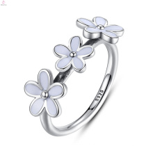 Zirkon S925 Sterling Silber Weiß Emaille Ring, Modeschmuck Silber Emaille Blume Ringe